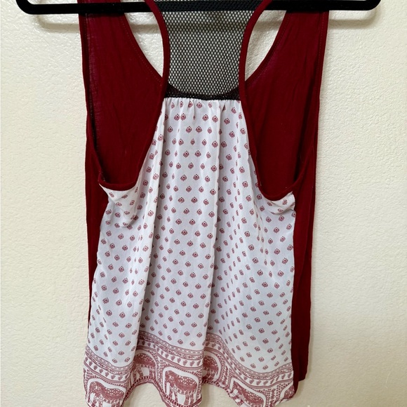 Emp Pre burgundy Elephant tank top w/ sheer back and mesh razor back tank boho - Picture 5 of 8